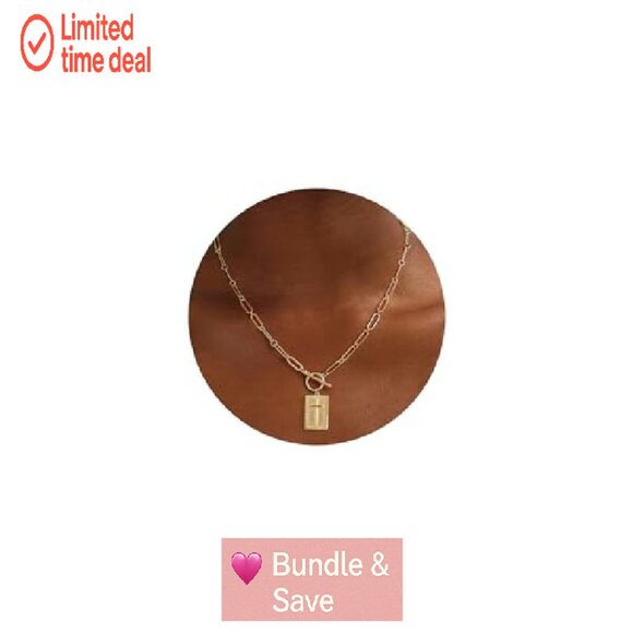 14K Gold Plated Cross Pendant Necklace 16.55" Paperclip Chain Toggle Clasp - Picture 2 of 8